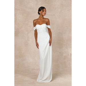 Lulus Immensely Charming White Mesh Pearl Bustier Maxi Dress - Size S